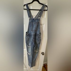 Aeropostale Women’s/Juniors Mid Blue Distressed Denim Overalls